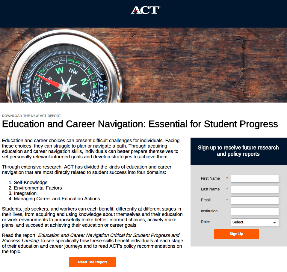 Act Education post-click landing page Example
