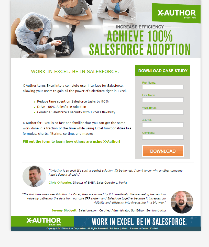 Apttus post-click landing page Example