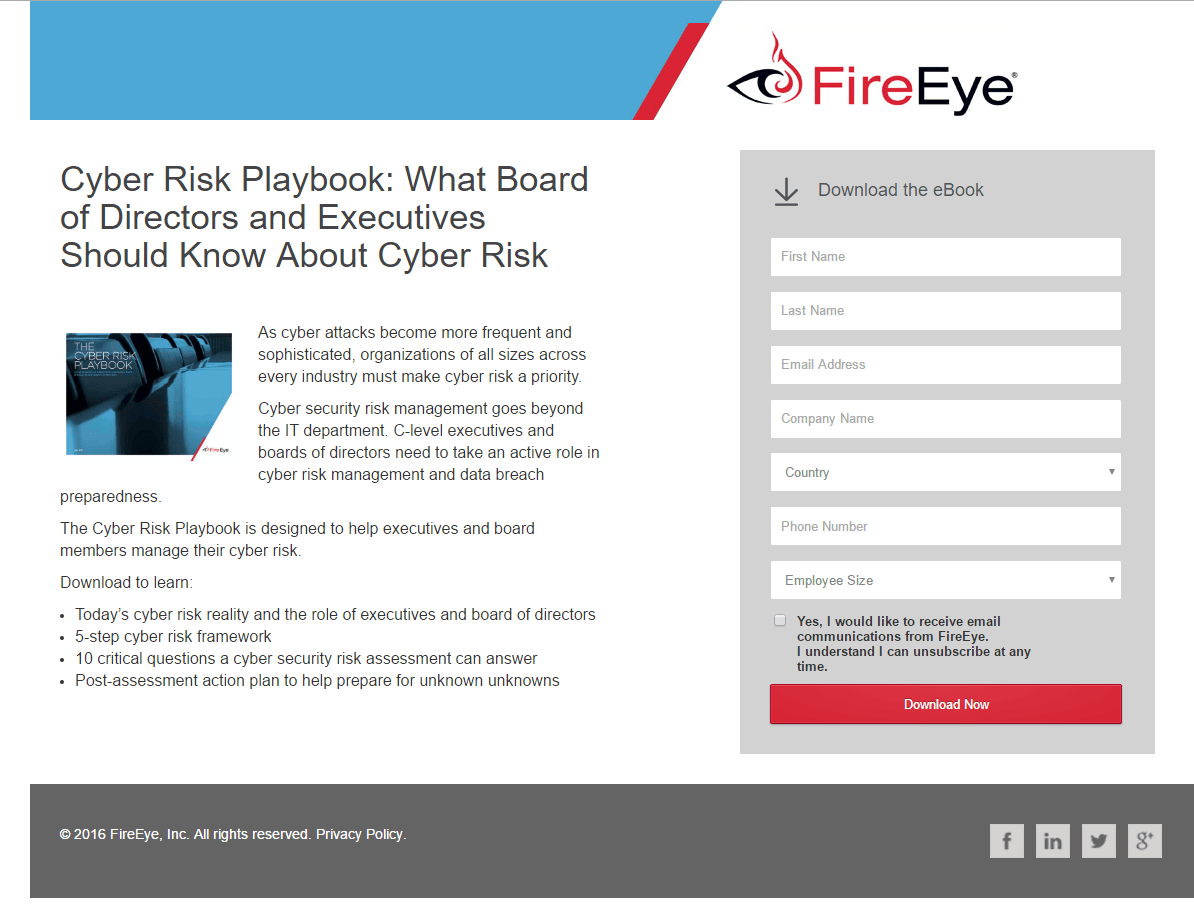 FireEye post-click landing page Example