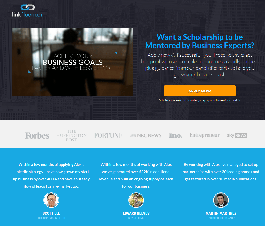 Linkfluencer post-click landing page Example