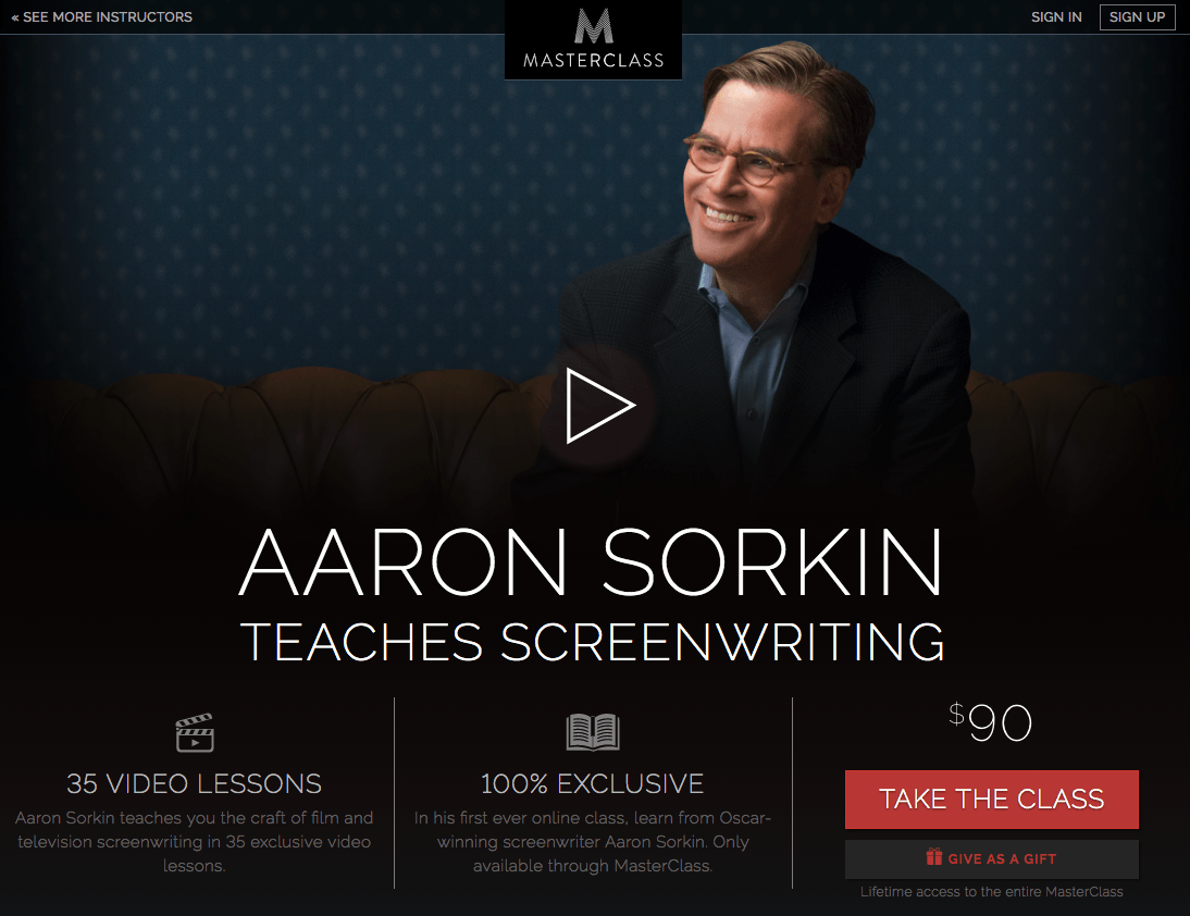 MasterClass post-click landing page Example