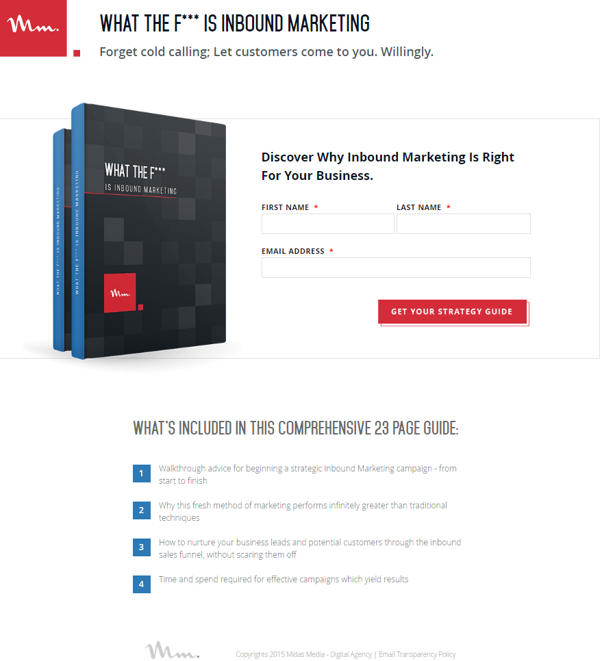 Midas Media post-click landing page Example