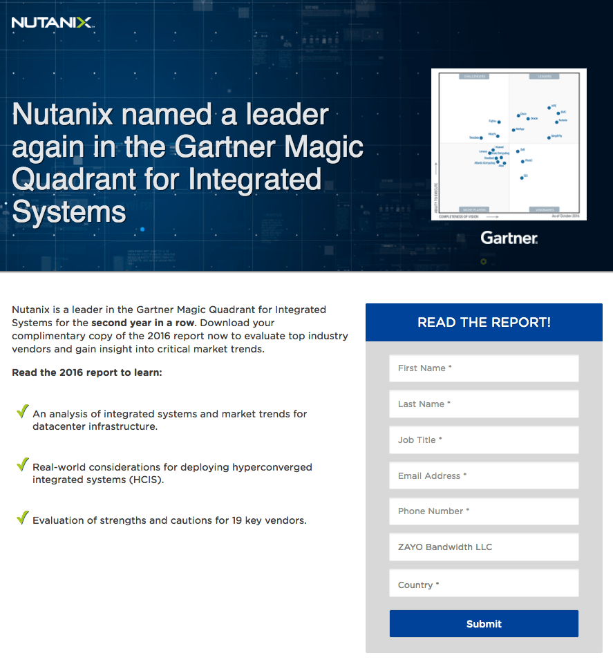 Nutanix post-click landing page Example