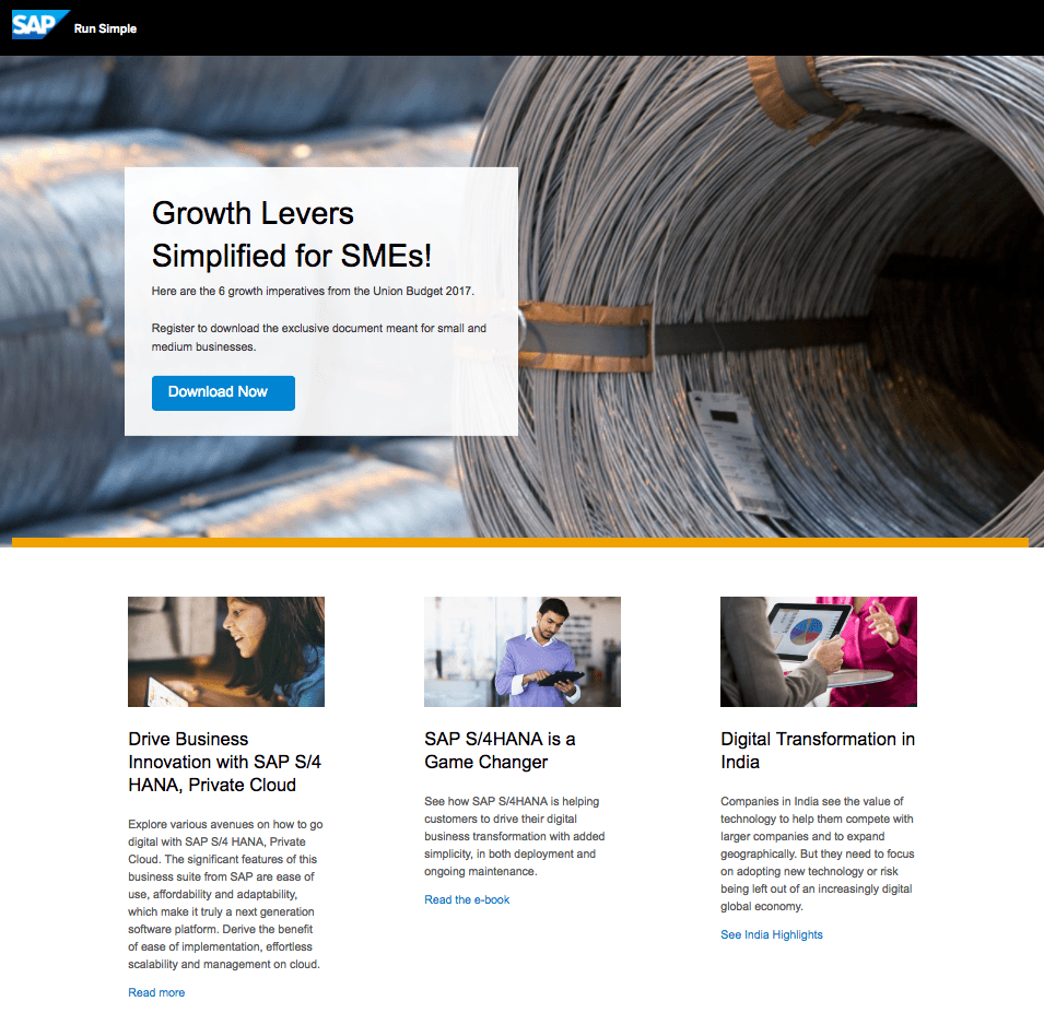 SAP post-click landing page Example