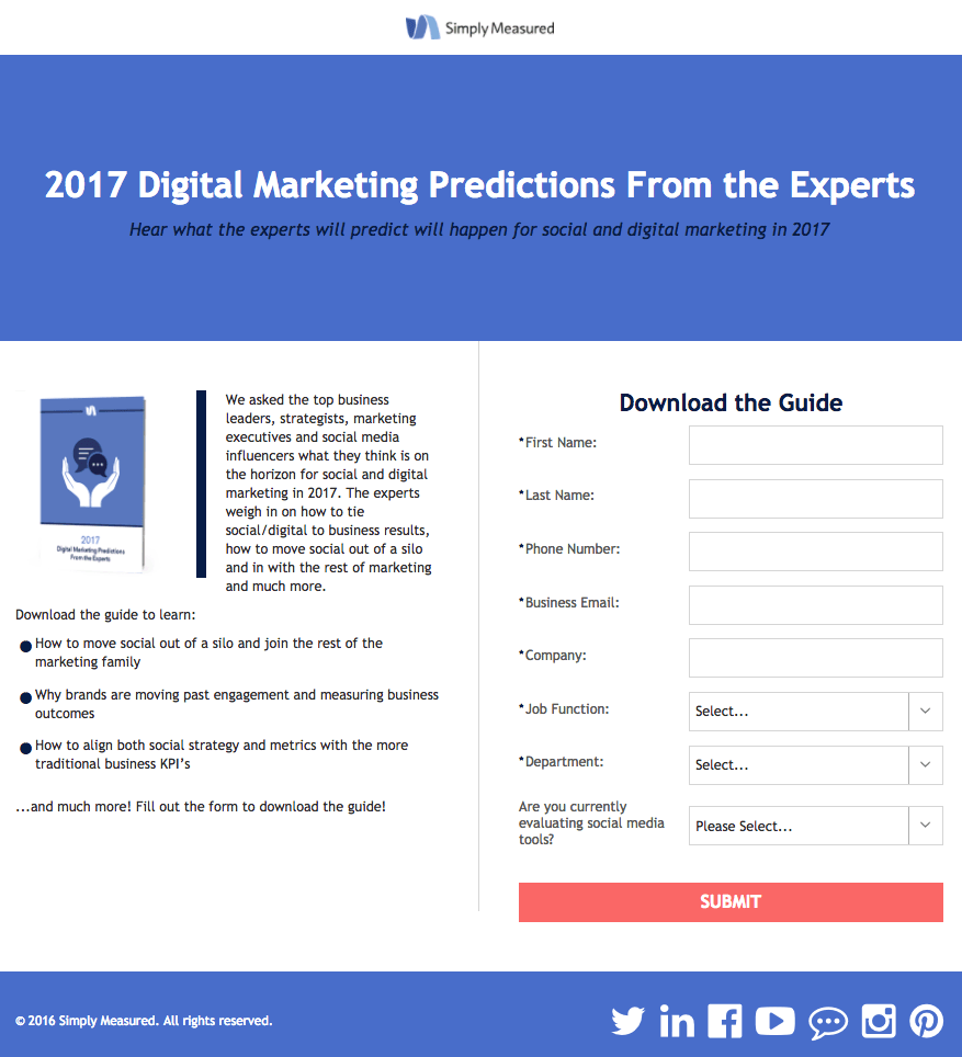 Simply Measured Marketing Predictions post-click landing page Example