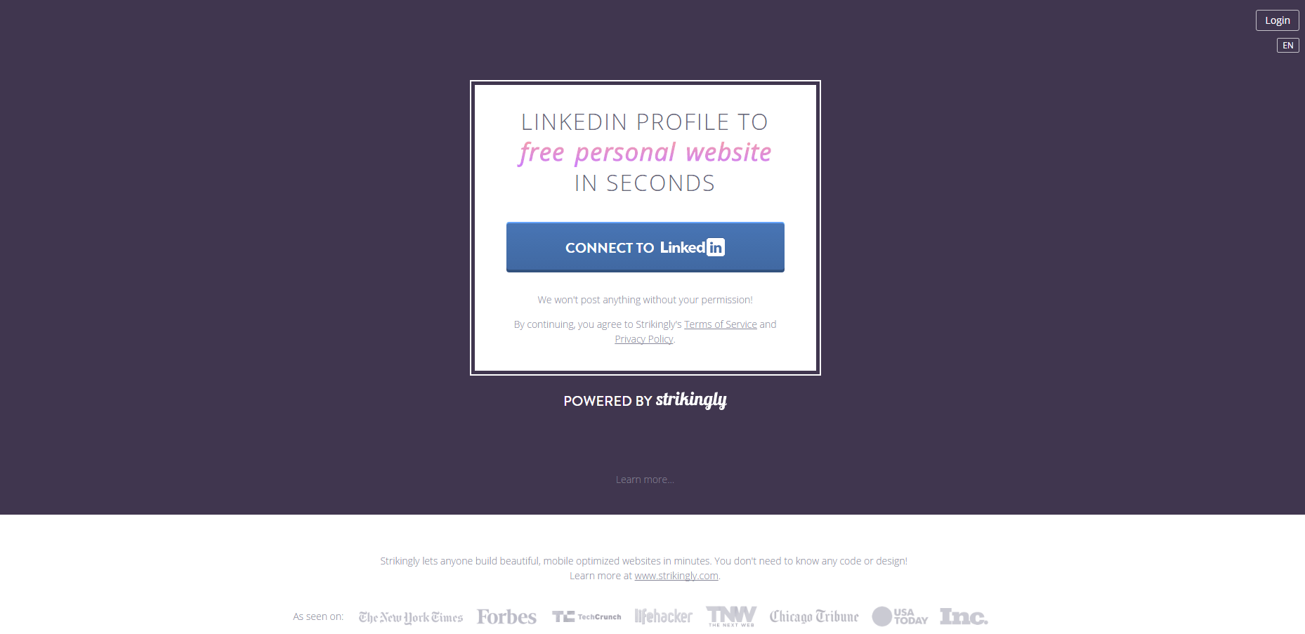 Strikingly post-click landing page Example
