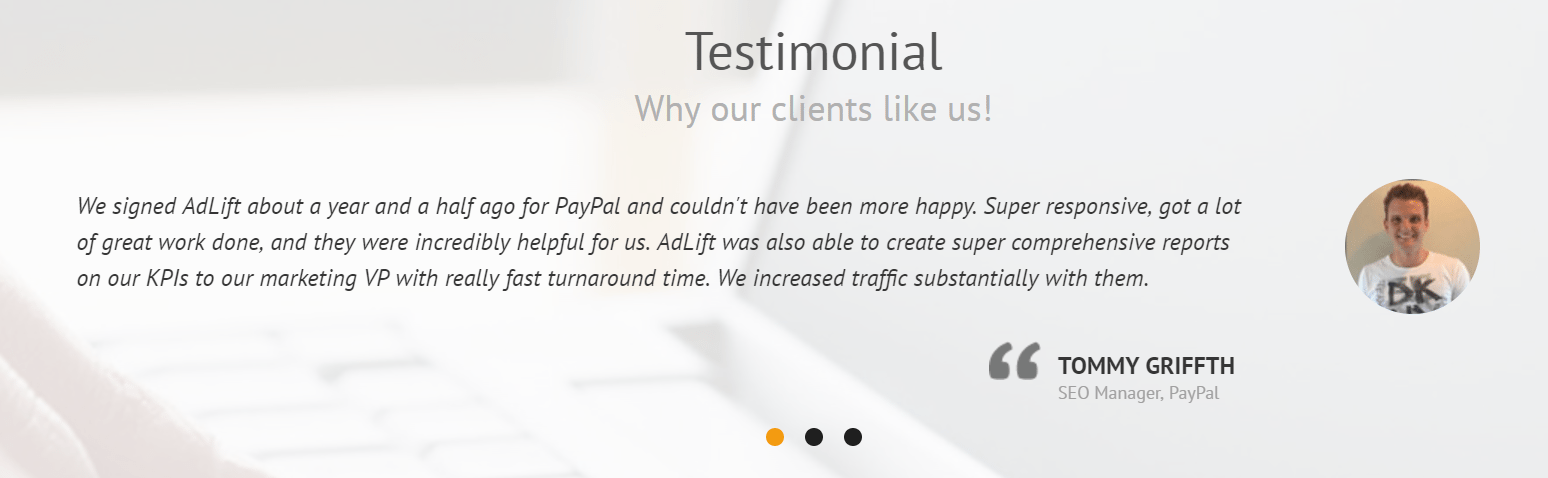 AdLift Customer Testimonial that is less specific on clear results
