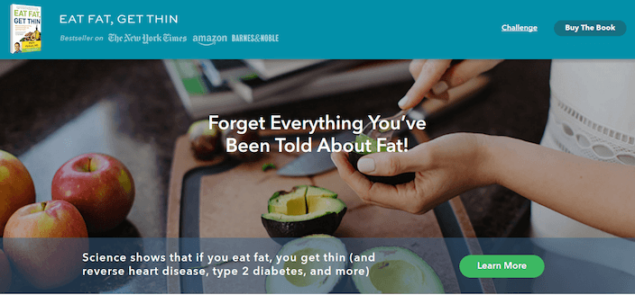 Eat Fat, Get Thin post-click landing page Example