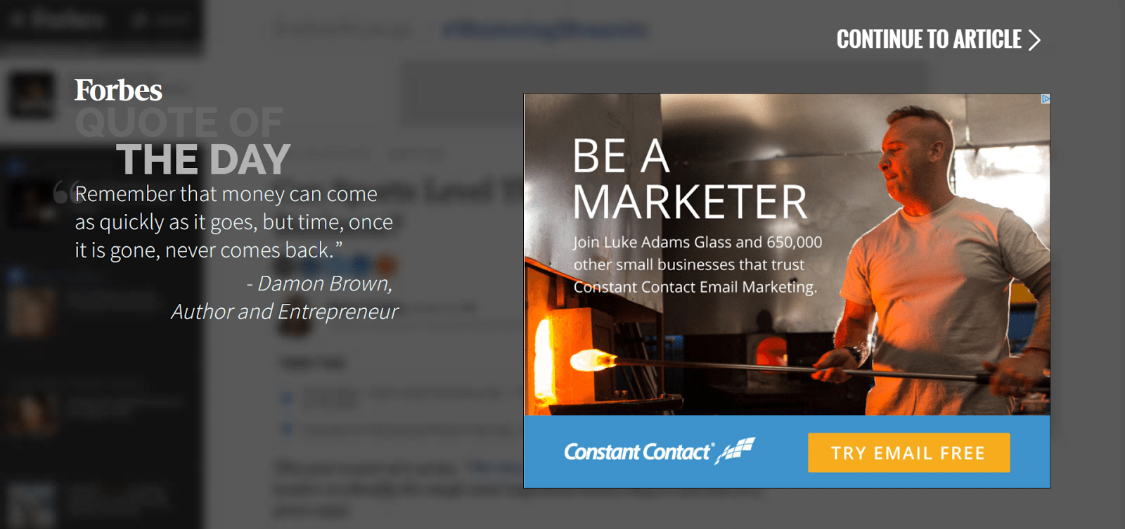 Forbes Splash Page Featuring Constant Contact