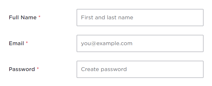 Hired Form Field Placeholder Text