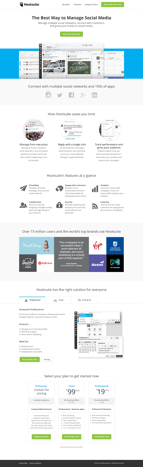 Hootsuite Click-through post-click landing page Example