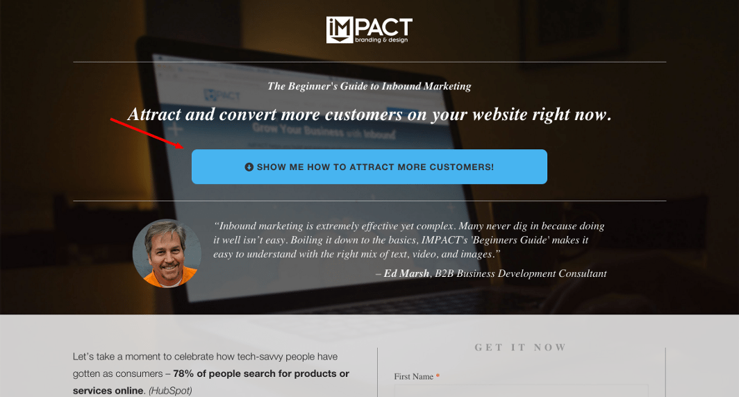 Impact Branding & Design Ebook post-click landing page Attract Customers