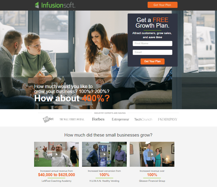 Infusionsoft Conversion-centered Color Scheme on post-click landing page