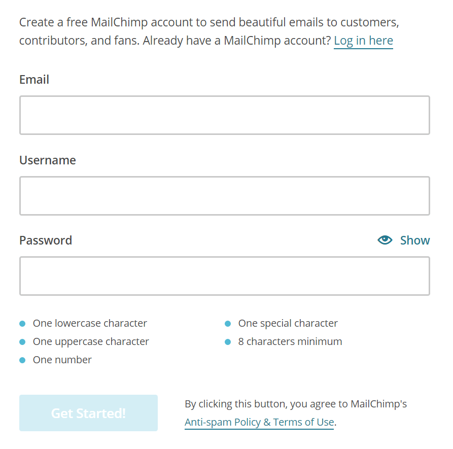 MailChimp Signup Form Field Example