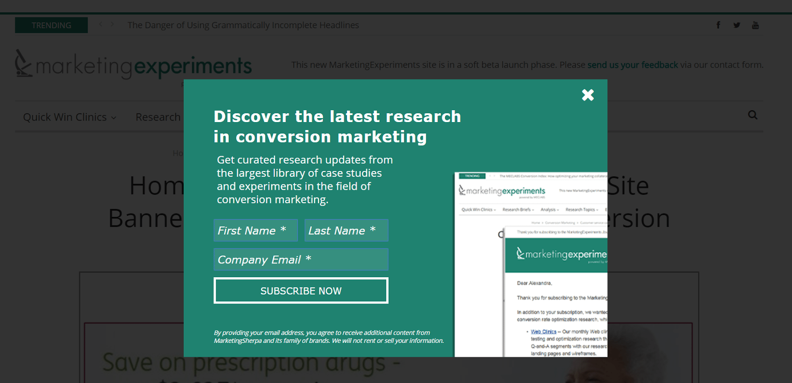 MarketingExperiments Squeeze Page Example
