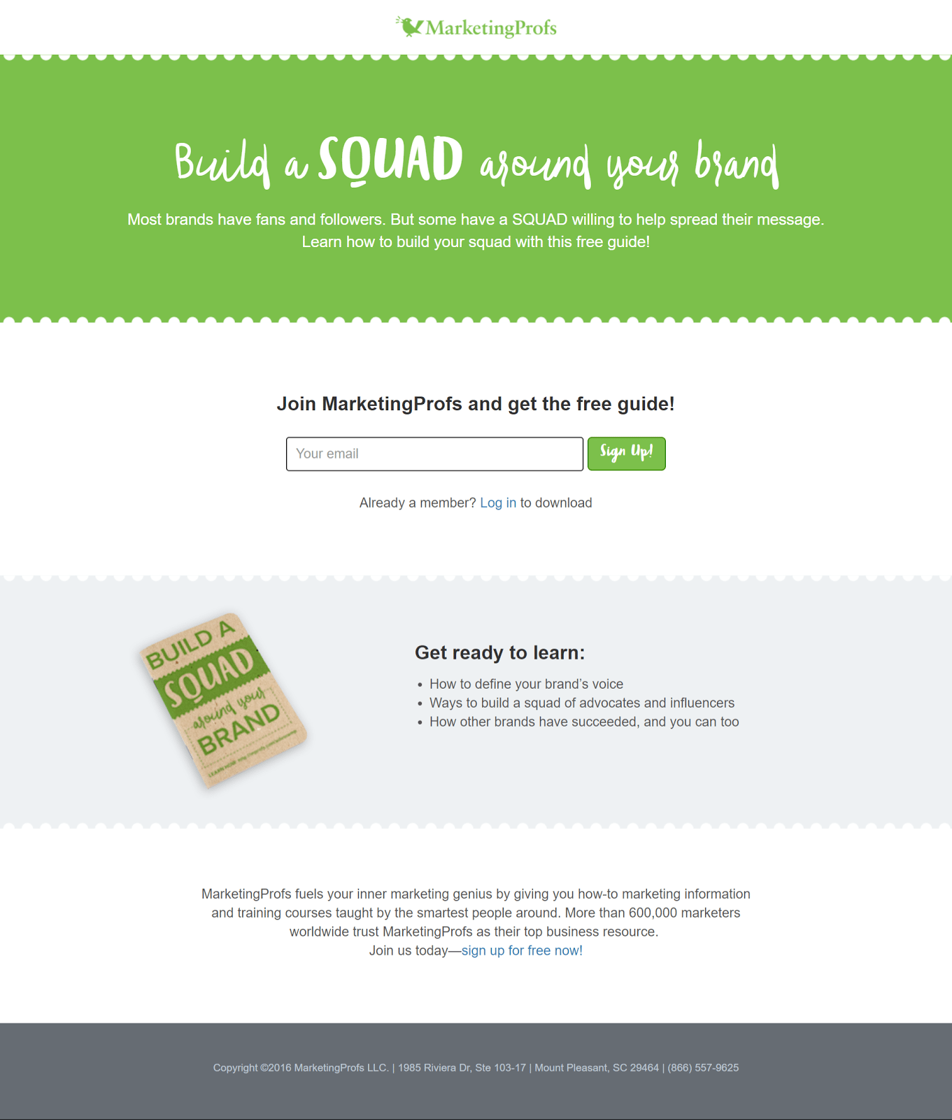 MarketingProfs post-click landing page Example Showing poor use of Colors