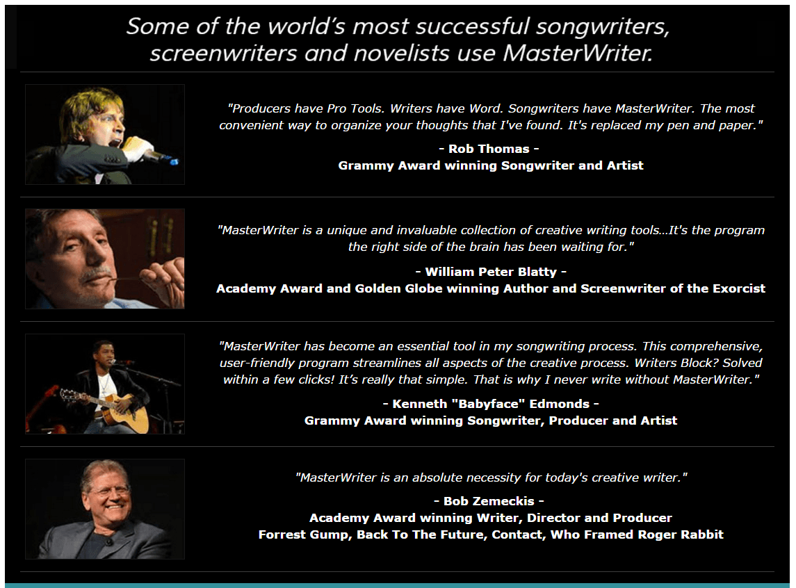 MasterWriter Testimonials by Award-winning Writers