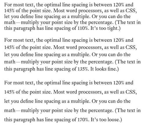 Maximized Readability Line Spacing of 120%-140% for type size