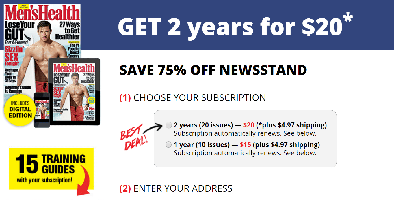 Men's Health post-click landing page Example