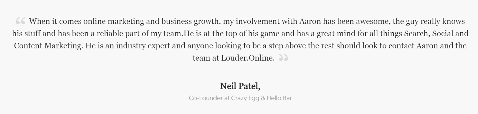 Neil Patel Testimonial Example