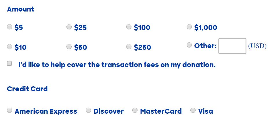 Onward Together Form Showing Radio Buttons