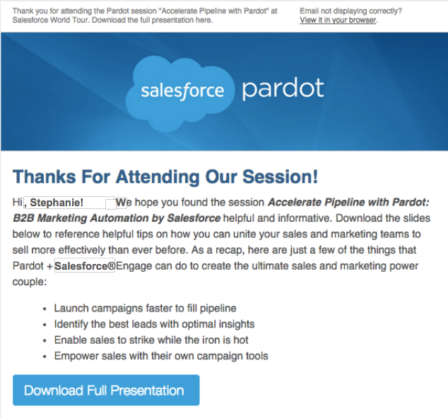 pardot thank you email