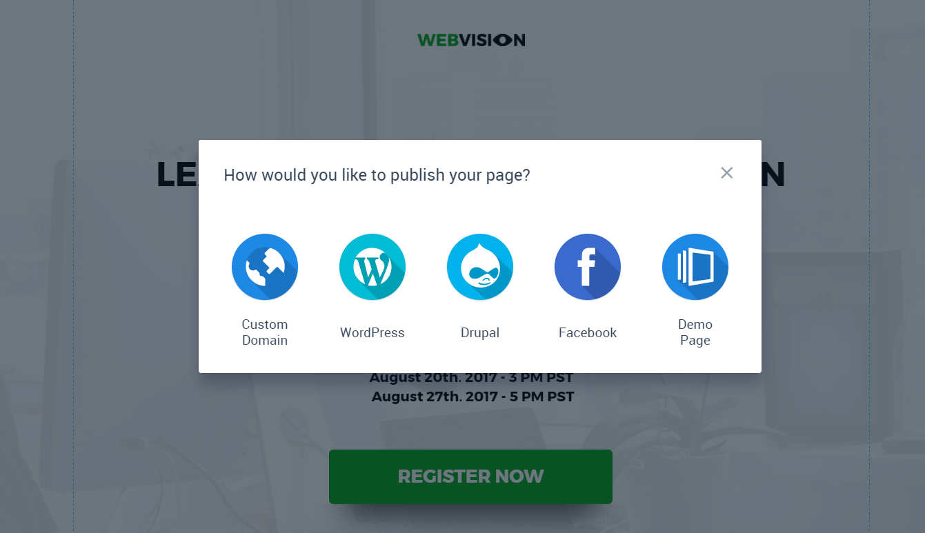 Showing the Publishing Step in Instapage Builder