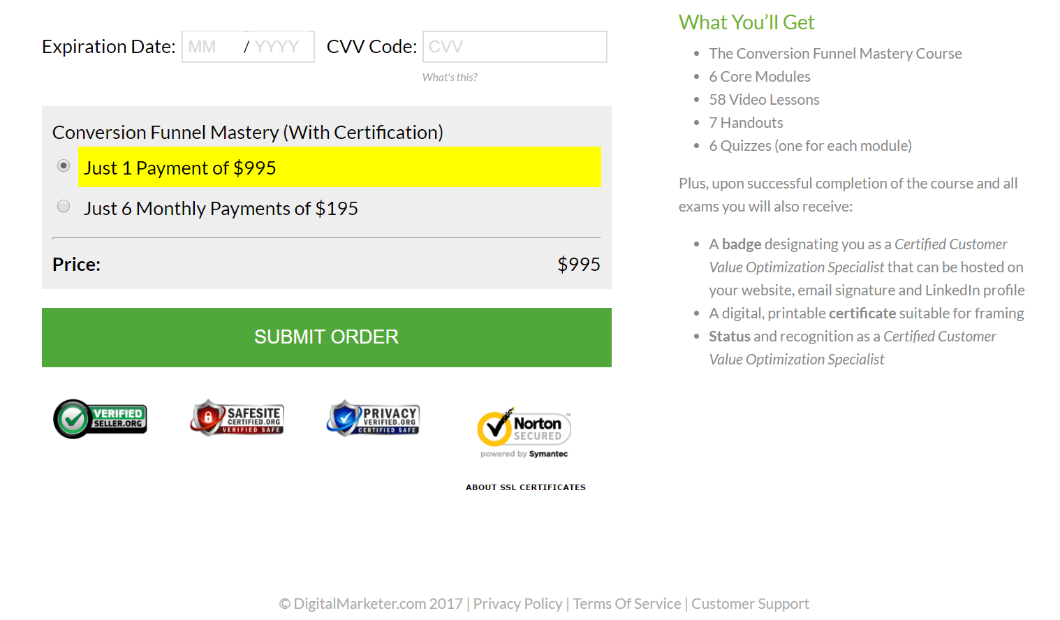Example of Security Signals on a post-click landing page