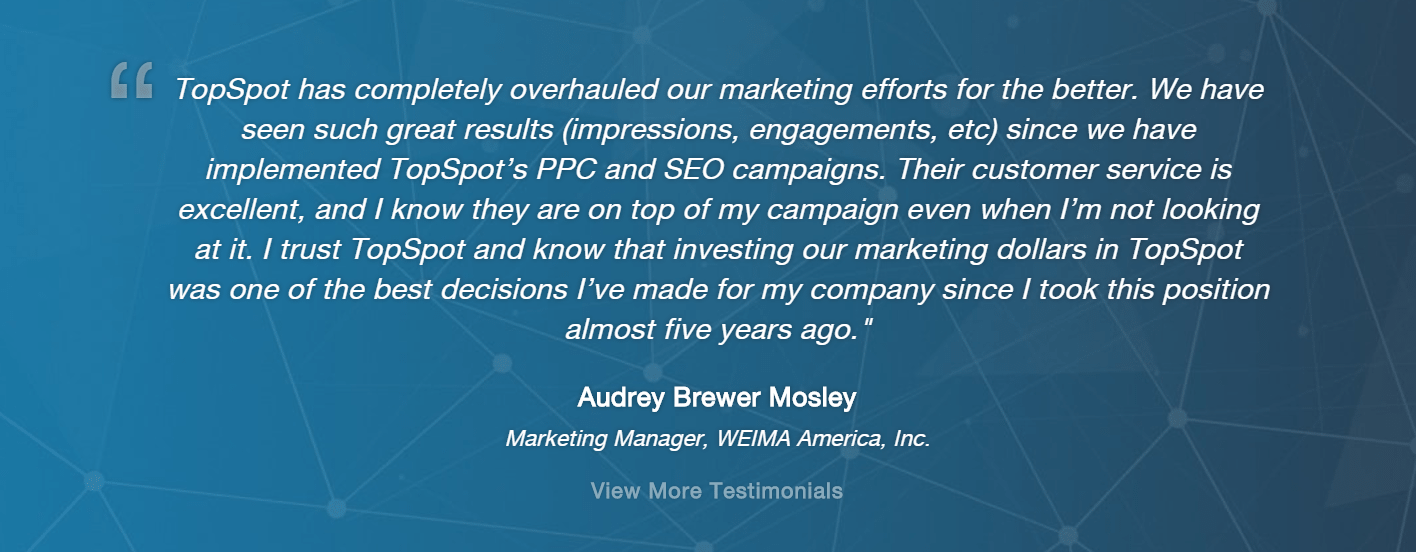 TopSpot Internet Marketing Testimonial Example