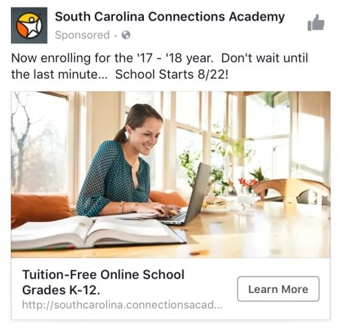 best facebook ads SC Connections Academy