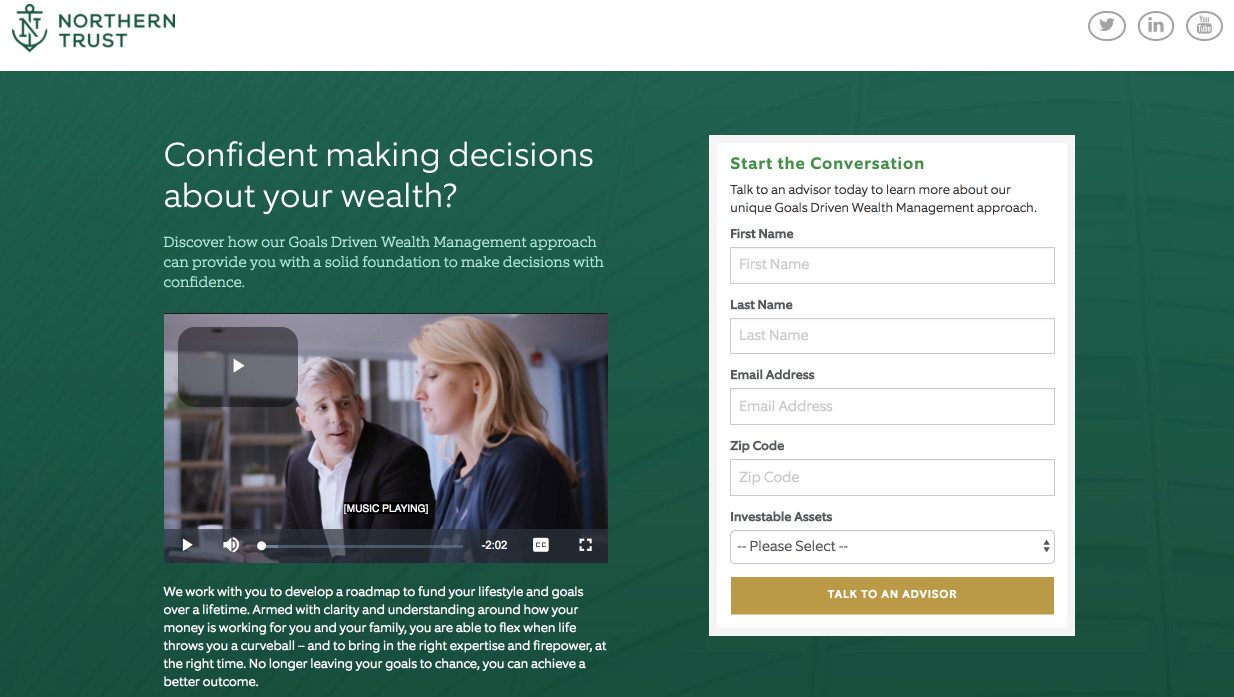 mobile landing page report financial services