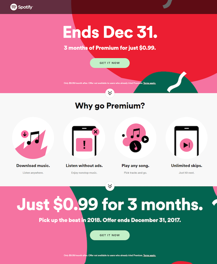 mobile landing page report Spotify