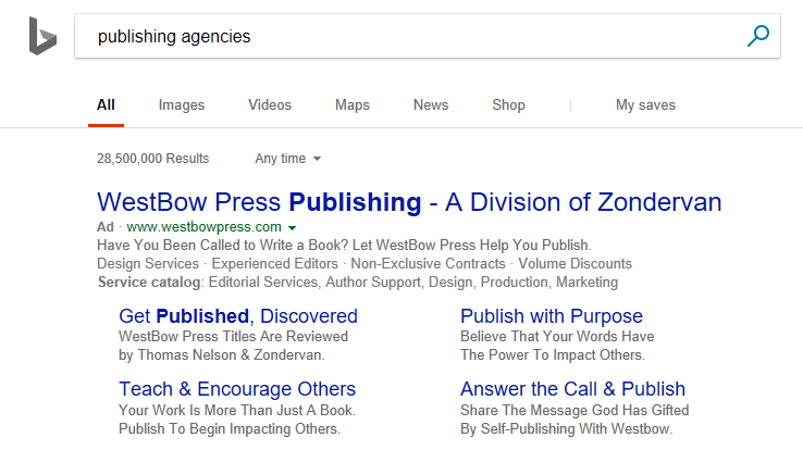 Bing Ads vs. Google AdWords search ad example