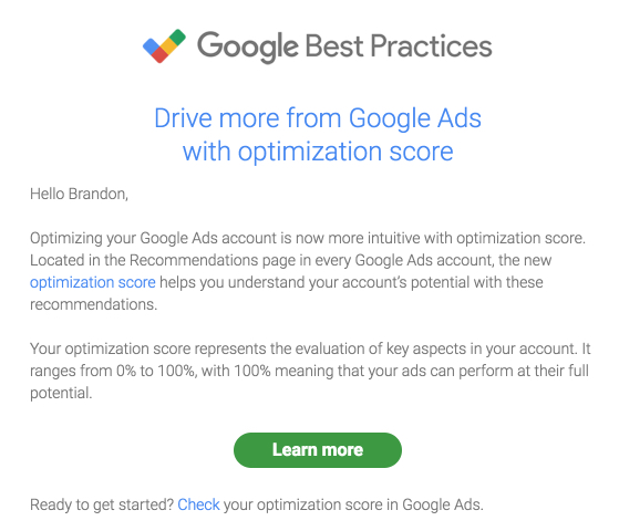 optimization score Google